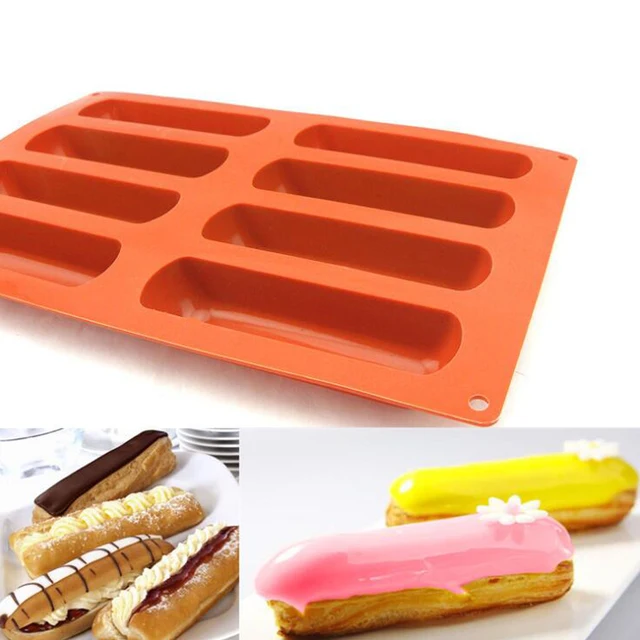 8 Cavity Cake Tools Silicone Classic Collection Shapes Finger Orange Non Stick Eclair 8 Forms Silicone