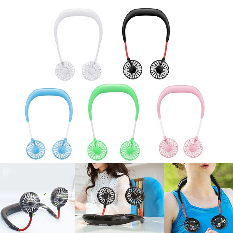 

Portable Neck Fans Neckband Fans With USB Rechargeable Battery Operated Dual Wind Head For Office Sport Hands-Free Fans