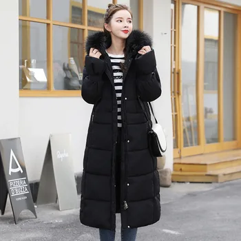 

2019 New Design Women Winter Coat Hooded With Hooded Thicken Fur Collar Ladies Long Coats Slim Padded Parka Over-knee