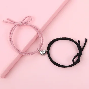 2Pcs/set Couple Magnetic Distance Bracelet Adjustable Lucky Red Rope Braided Heart Charms Bracelets Lovers Jewelry Gifts