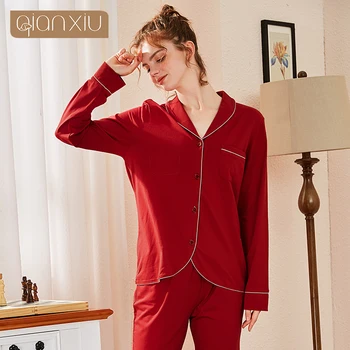 

Spring ladies bamboo fiber pajamas ladies style cardigan lapels simple fashion home wear suit ladies pajamas 20110
