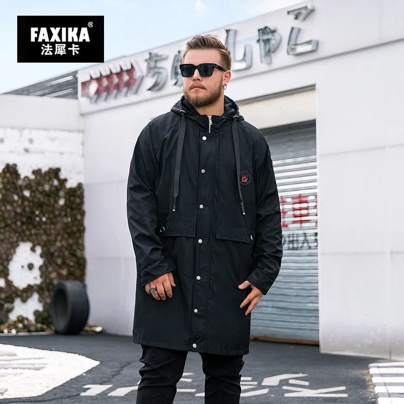 FAXIKA Fat big yards длинное осеннее новое пальто Тренч nutty свободное модное пальто с капюшоном