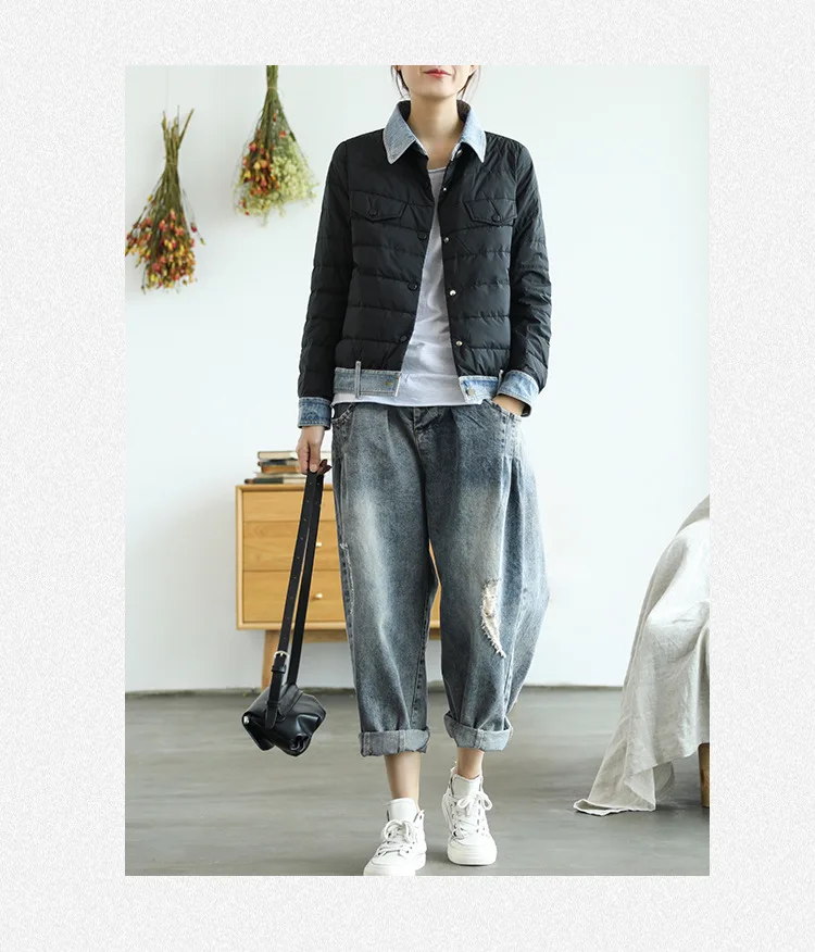 Short down Jacket Women's New Style Thin Autumn And Winter Women's Literature And Art Retro Cowboy Joint Coat