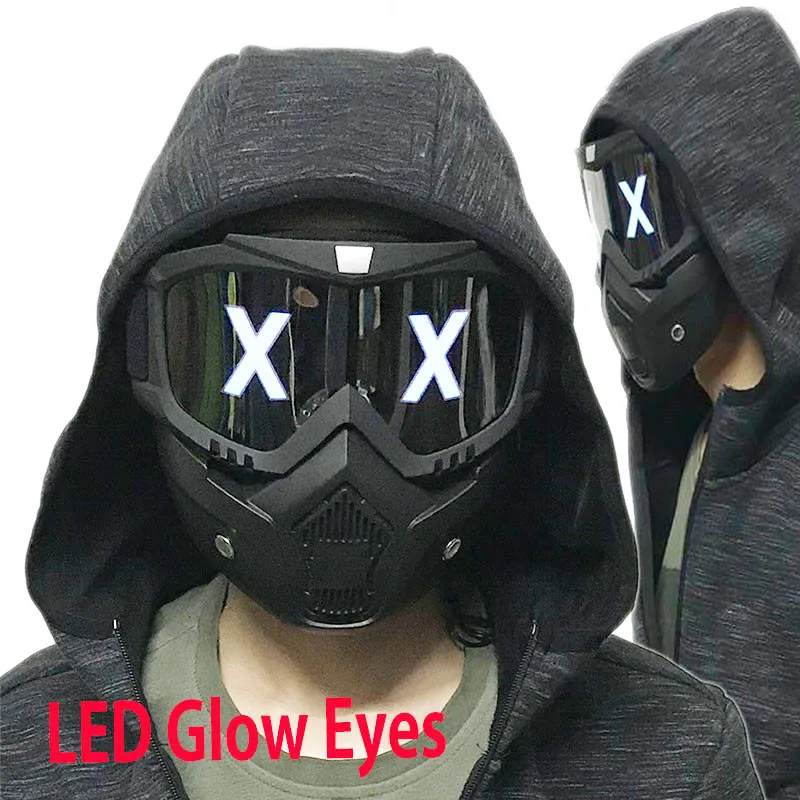 

Hacker Mask LED Half Face X Glowing Eyes DIY Eyewear Mask Lights Halloween Masks DJ Party Cosplay Prop Gift