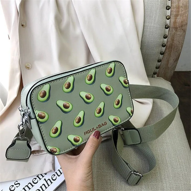 

Bags For Women 2019 Fruit Pattern Fashion Shoulder Bag Korean Version Wide Shoulder Strap Small Square Bag Mobile Phone Package