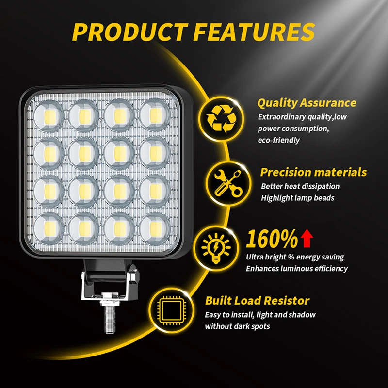 Car LED Work Light 48 W DC 12/ 24 Volts 6000K White Universal Truck Auto Bulbs motorcycle Auto Truck Off Road Accessories - 2