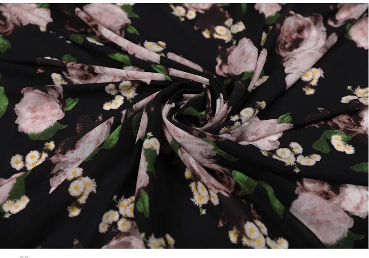 High-End Silk Georgette Flower Printing Chiffon Fabric For Dress Fashion Fabric By The Meter