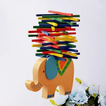 

Wooden Stackable Building Blocks Set Balancing Games Playset Toys Educational Toys for Kids Children(Elephant)