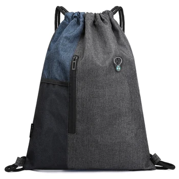 

Gym Sack with Earphones Jack Drawstring Backpack Water-resistant Drawstring Bucket Bag Light Sack for Adults and Teenagers Kids