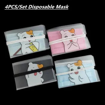 

4Pc/Set Portable Folding Mask Storage Clip PP Travel Safe Disposable Mask clip Holder Pouch Pocket Storage Bag Cartoon organizer