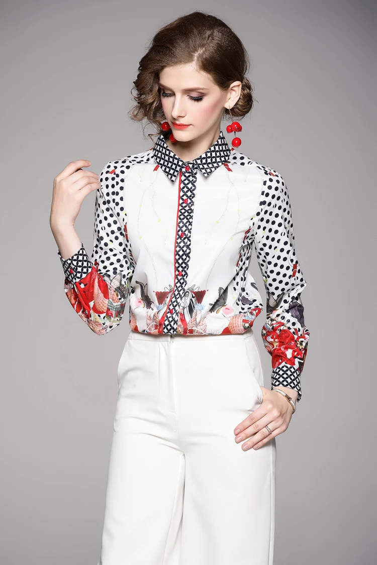 Vintage Print Long Sleeve Chiffon Work Office Blouse Shirt in Blouses & Shirts