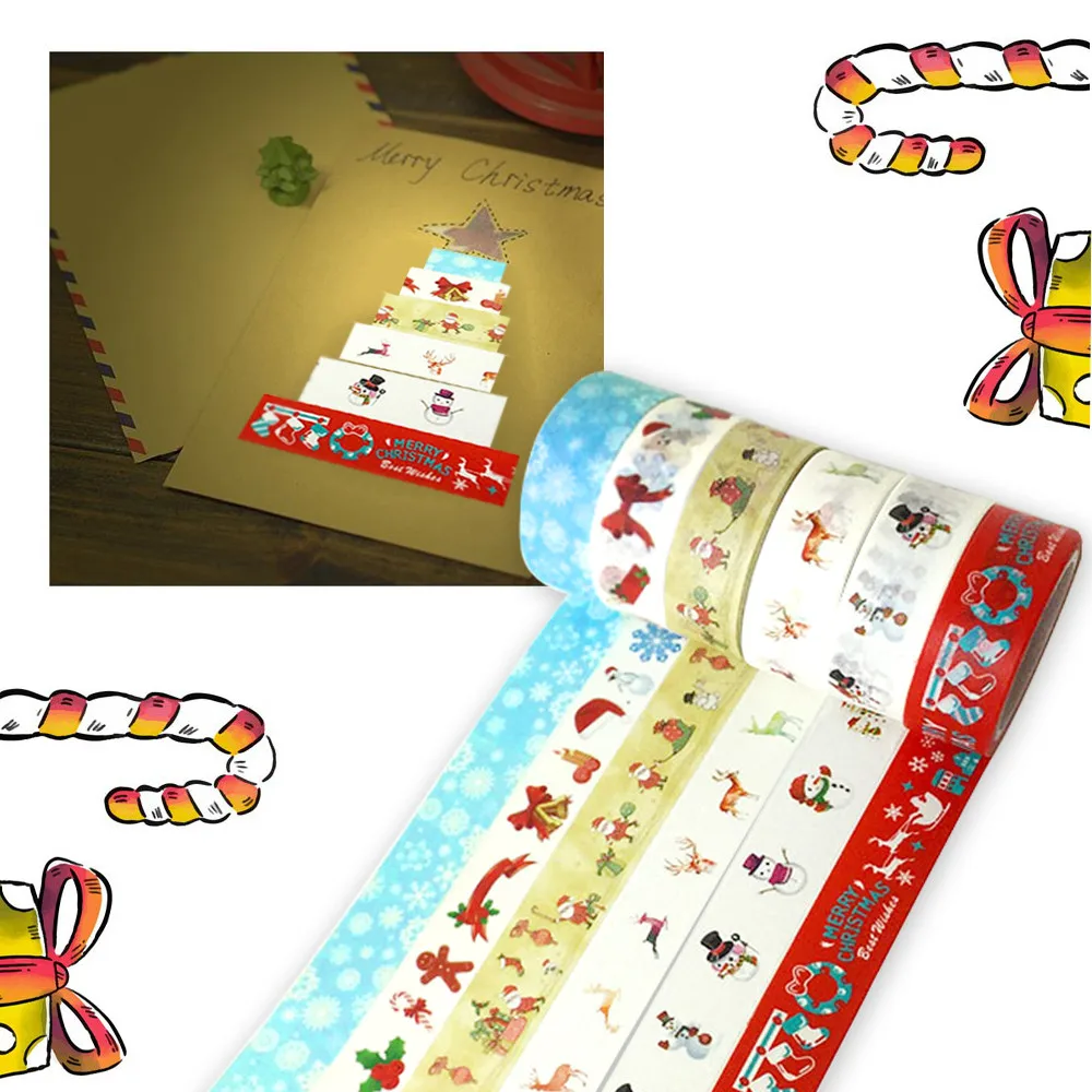 

10 Pcs Christmas Washi Tape Christmas Deer Pattern Wrap Blue Red Colored Washi Tape DIY Creative Crafts Home Decor Tapes