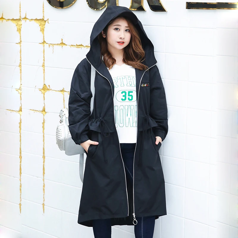 Женский Длинный Тренч с капюшоном Повседневная Верхняя одежда большого размера