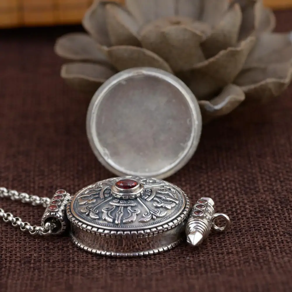 Gawu box Silver pendant for man s925 pure silver antique style Buddhist Shurangama mantra can open the evil spirits man pendant
