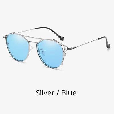 Ralferty, 2 в 1, солнцезащитные очки по рецепту, близорукость, Дамская металлическая оправа, очки на застежке, очки, солнцезащитные очки для очков, 0 градусов, Z1786 - Цвет линз: Silver-Blue