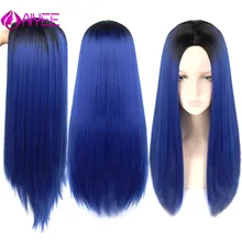 AIYEE 2" 22" зеленый цвет синтетический парик для косплея устойчивый черный фиолетовый часть тепла волна блонд парик Омбре синтетический парик