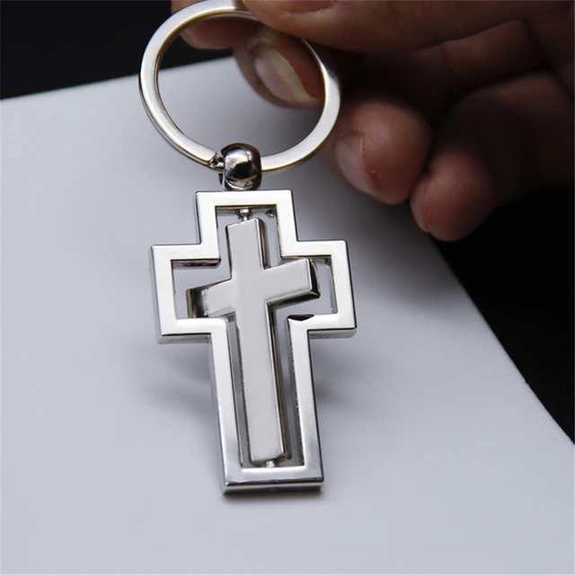 360 grad Rotierenden Kreuz Schlüsselanhänger Modische Einfache Hohl Metall  Schlüsselring Christian Souvenir Geschenk Auto Schlüssel Halter