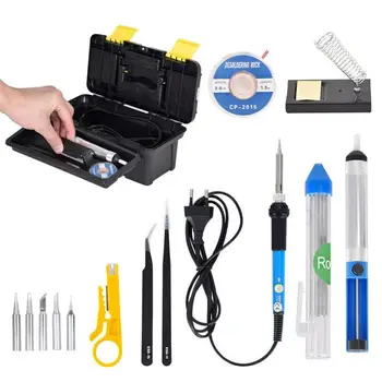 

14pcs Soldering Iron Kit Internal Heating Electric 60W Desoldering Pump Welding Kit Solder Wick Soldering Iron Kit for Soldering