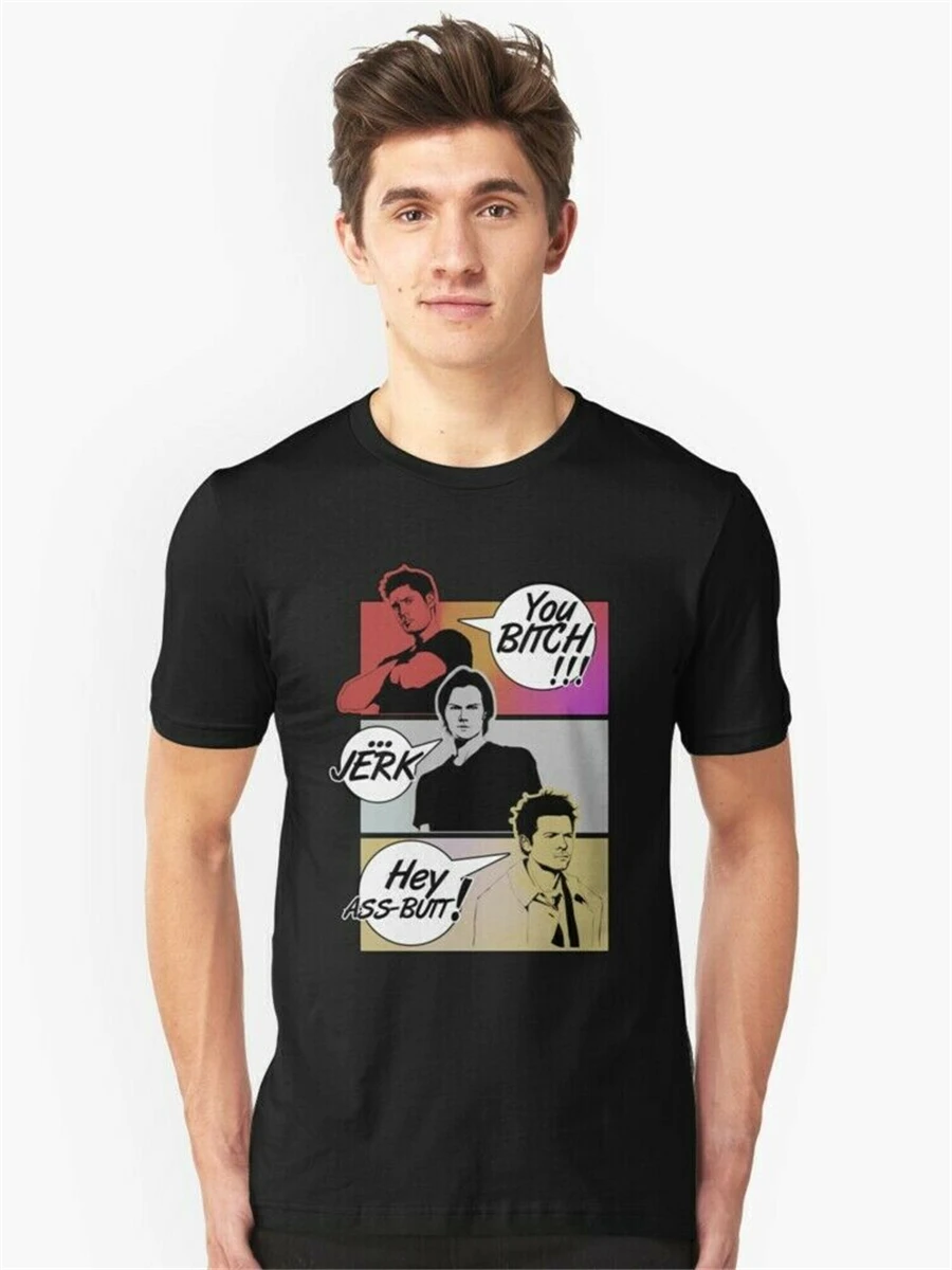 

Supernatural Insults! You Bitch Jerk Hey Assbutt Funny Black Tops Tee T Shirt Sam Dean short-sleeved T-Shirt