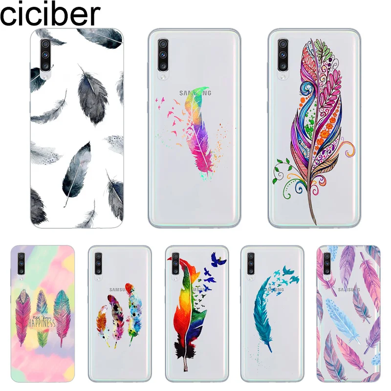 ciciber Phone Case Colorful Feather Cover for Samsung Galaxy A50 A70 A80 A40 A30 A20 A60 A10 A20e Soft Silicone TPU Fundas Coque |