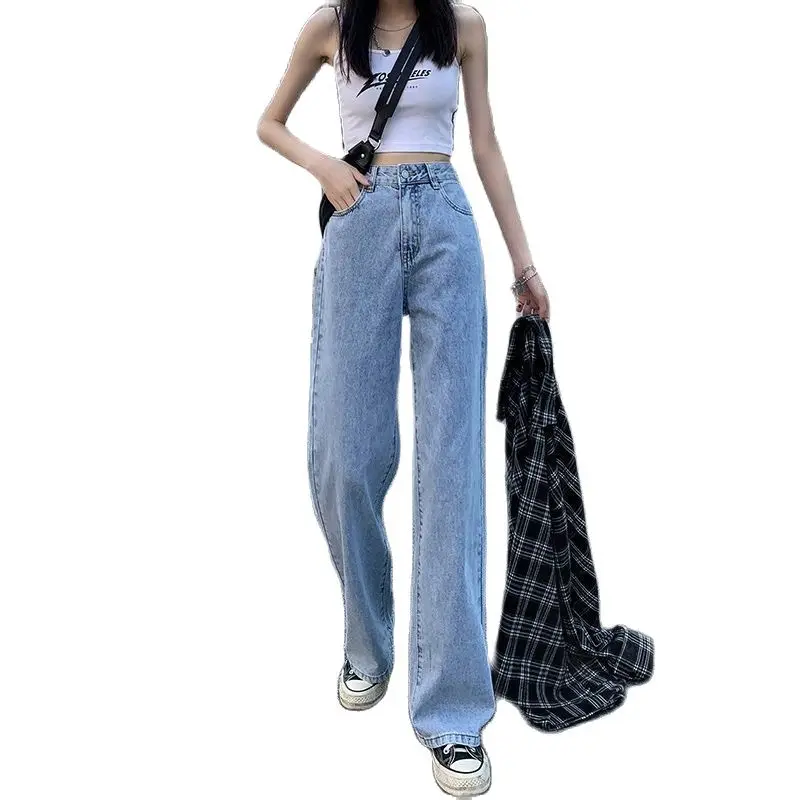 Denim Wide Leg Pant Loose Korean Mom Jeans Woman 2023 Cute Streetwear Women's High Waist Jeans Slim Women Denim Trousers Cowboy