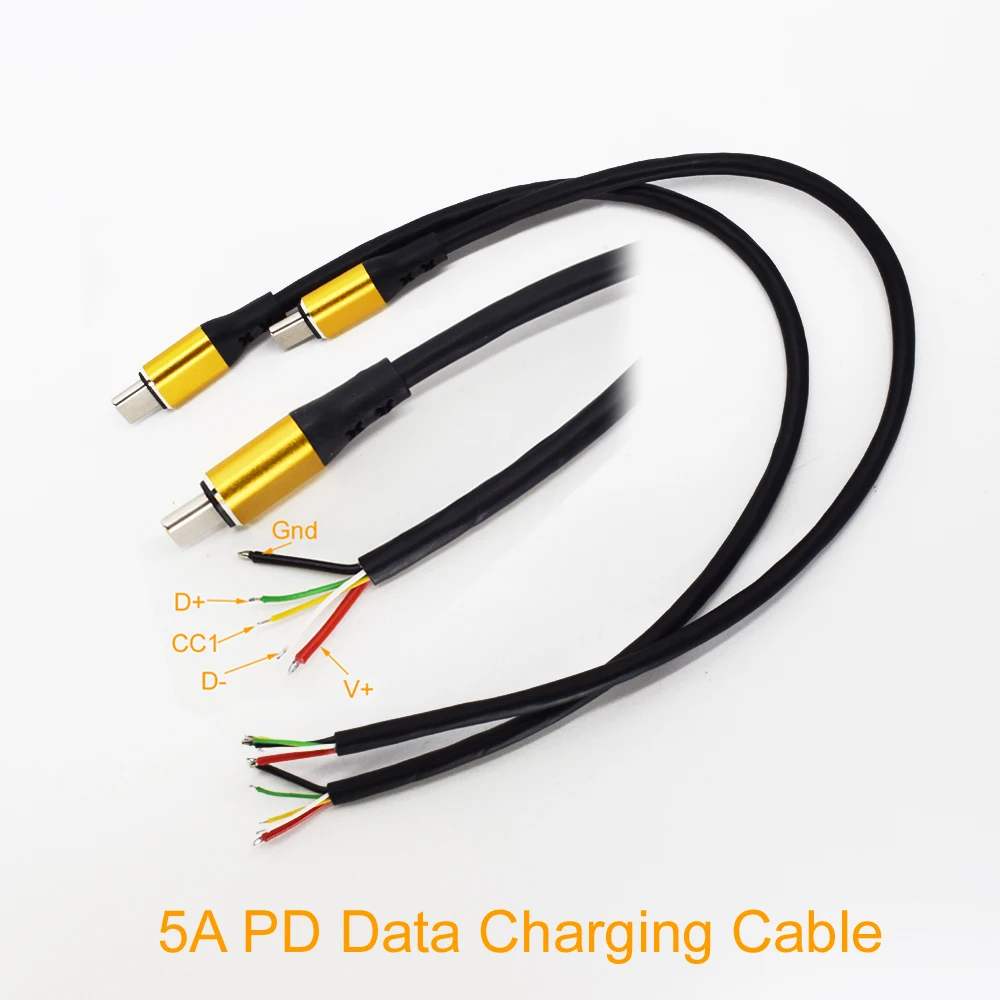 

10 шт. 30 см USB Type-C штекер PD кабель питания 5A Быстрая зарядка 5 проводов Pigtail DIY
