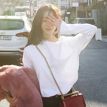 

2020 Women's T Shirt Women Long Sleeved Slim Solid Color Womens Simple Tee T-Shirt For Female Tshirt