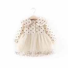 Платье для маленьких девочек возрастом от 3 до 24 месяцев весенне-осеннее милое платье в горошек с длинными рукавами для маленьких детей праздничные платья из пряжи с ананасом для новорожденных