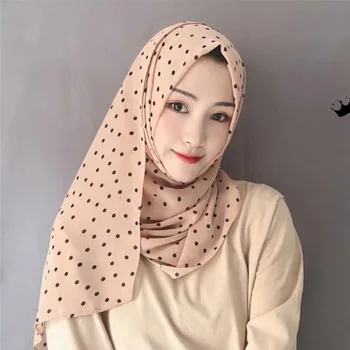 

Muslim headscarf wave point pearl chiffon long towel female cross-border source gauze towel Hui nationality head Hija