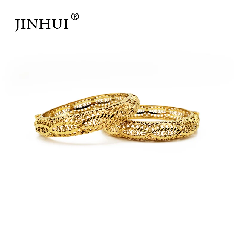 Only 2 pcs Jin Hui, новинка, модные роскошные золотые ювелирные браслеты для женщин, эфиопские браслеты, африканские вечерние, Саудовская Аравия, свадебные подарки - Окраска металла: Only 2 pcs