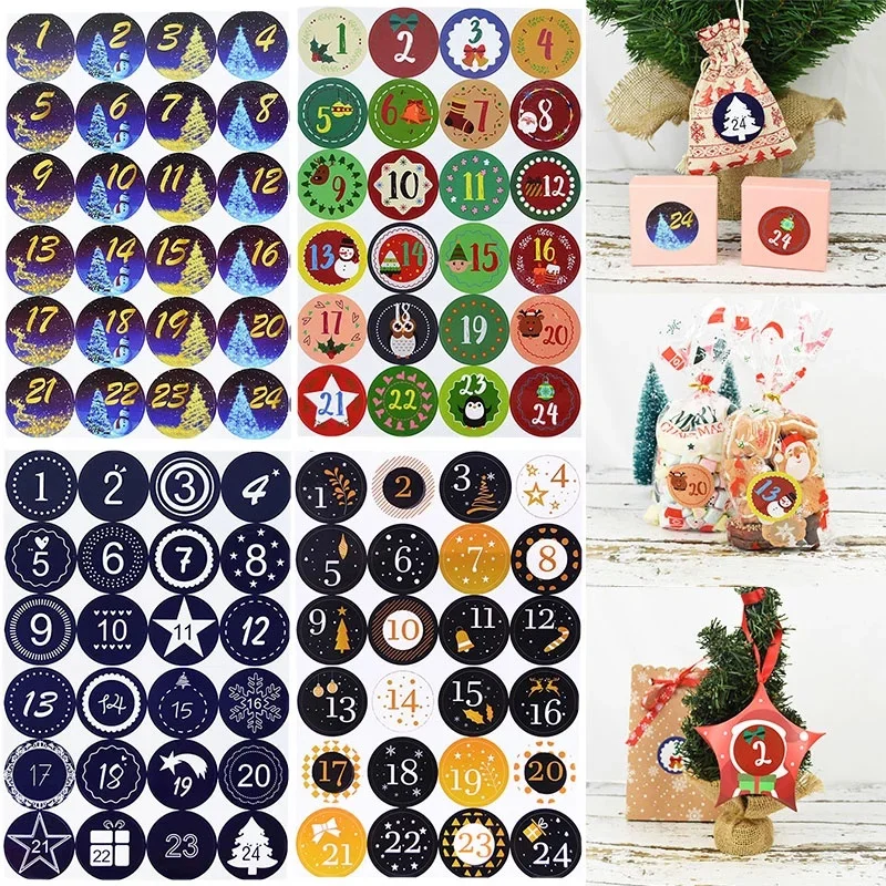 

24Pcs/Set Merry Christmas Advent Calendar Number Sticker Gift Seal Xmas Decoration DIY Label