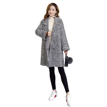 Зимнее теплое пальто для женщин, модное клетчатое Женское пальто, офисное Новое Женское винтажное длинное женское пальто