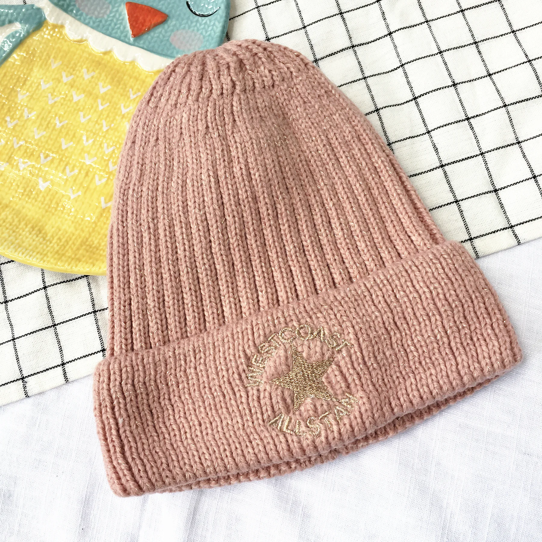 Детские шапочки Skullies Beanies для мальчиков и девочек, зимняя однотонная шапка с надписями и ушками звезд, теплые эластичные модные аксессуары с помпоном