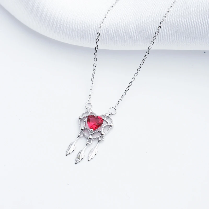 Red CZ Stone Heart Boho ювелирные изделия твердое серебро рубиновое сердце ожерелье "Ловец снов" милый маленький красный CZ Сердце Камень Ловец снов Висячие Подвески ожерелье - Цвет камня: Red CZ Stone Heart