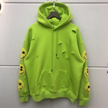 

Destroyed Smiley face Hoodie 2020 Hole high quality Pullover Streetwear Fashion Casual Sweatshirts