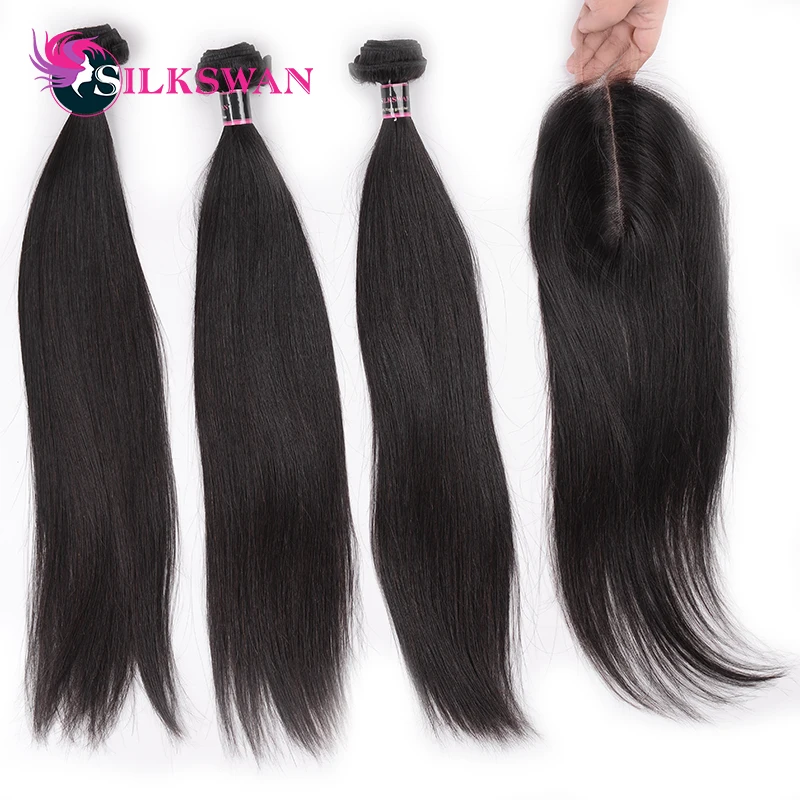 Ким K 2x6 Кружева Закрытие Silkswan волосы перуанские Волосы remy пряди с закрытием волосы пряди для черный Для женщин глубокий средняя часть