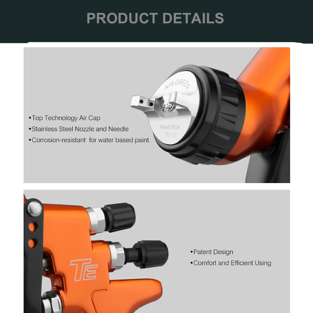 Topcoat HVLP Paint Sprayer Gravity Feed 1.3mm Caliber with Stainless