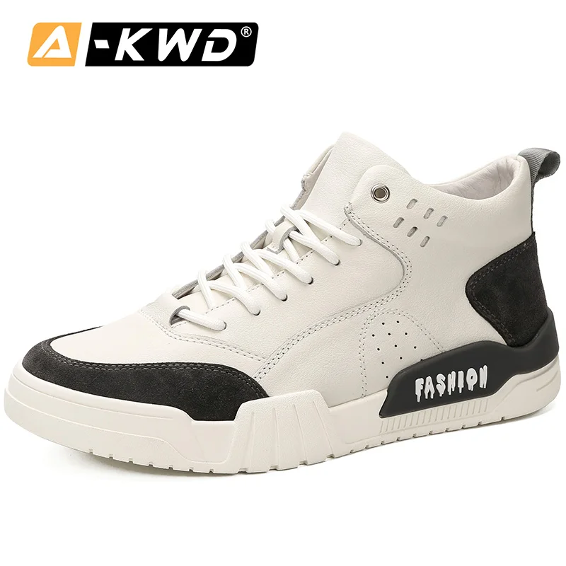 Модная обувь; коллекция года; белые мужские туфли с высоким берцем; осенние дышащие кожаные повседневные корейские кроссовки; мужские теннисные кроссовки на шнуровке - Цвет: Белый