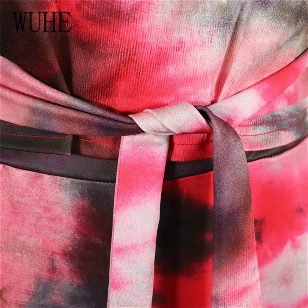 WUHE галстук-краситель печати комбинезон с коротким рукавом Длинные брюки элегантные комбинезоны широкие брюки комплект из двух предметов Летний комбинезон для вечеринки