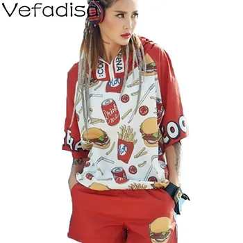 

Vefadisa Food Print Women T-shirt 2020 Summer Zipper Half Sleeve Hoodie T-shirt Women Drawstring T-shirt Casual Tops ZLD806