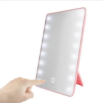 

New Portable 16 LEDs Lighted Touch Screen Makeup Cosmetic Mirror Tabletop Bathroom 16 LED Light Folding Makeup Mirror With Light