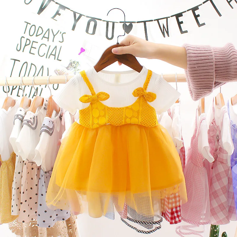 Одежда для маленьких девочек платье для девочки 1 года; платье для первого дня рождения; платье Новое модное милое платье принцессы; платье для малышей; Одежда для младенцев; платья для малышей - Цвет: bow yellow