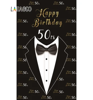 

Laeacco Vinyl Background Happy 50 60th Birthday Party Tie Suit Celebration Poster Portrait Photo Backdrop Photocall Photo Studio