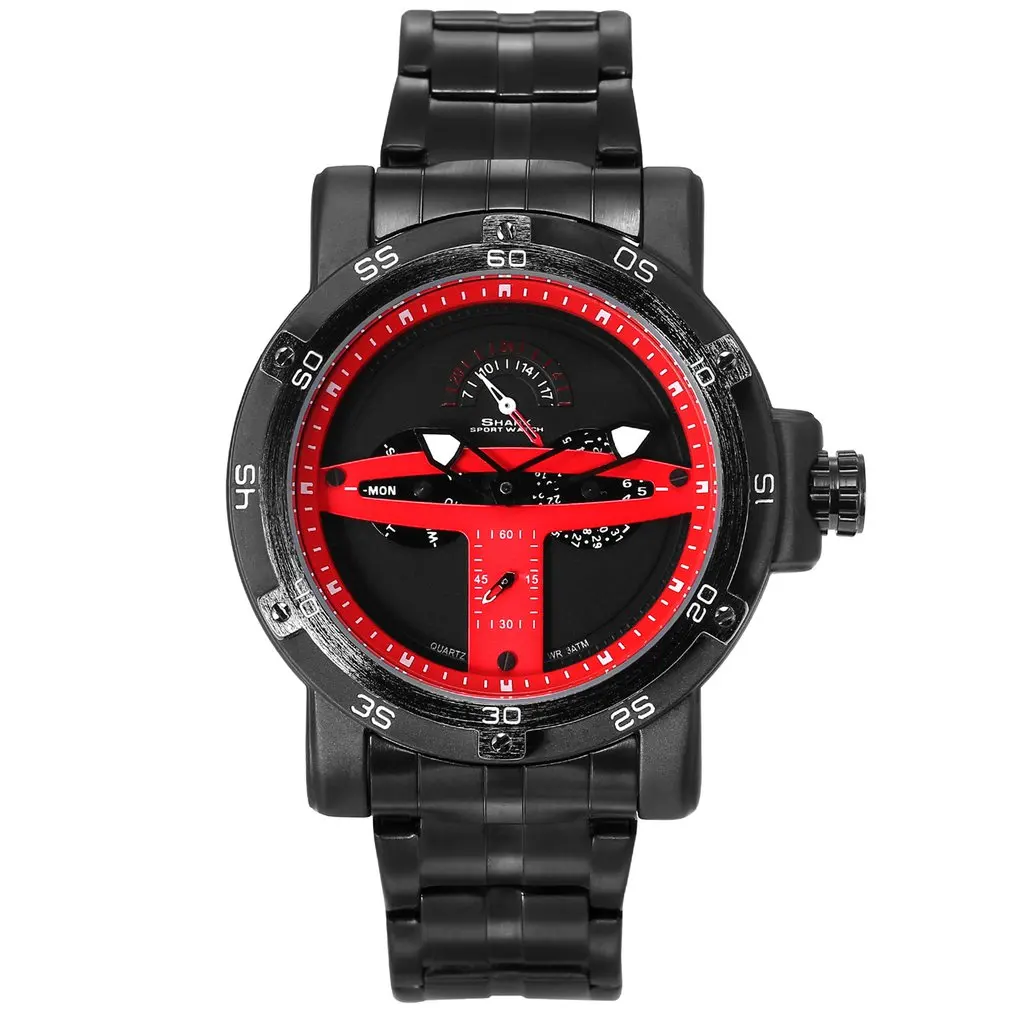 

Greenland Shark Sport Watch Red Black Fashion Calendar Watch Saat Erkekler Steel Relojes Hombre Quartz Male Wristwatch /SH428
