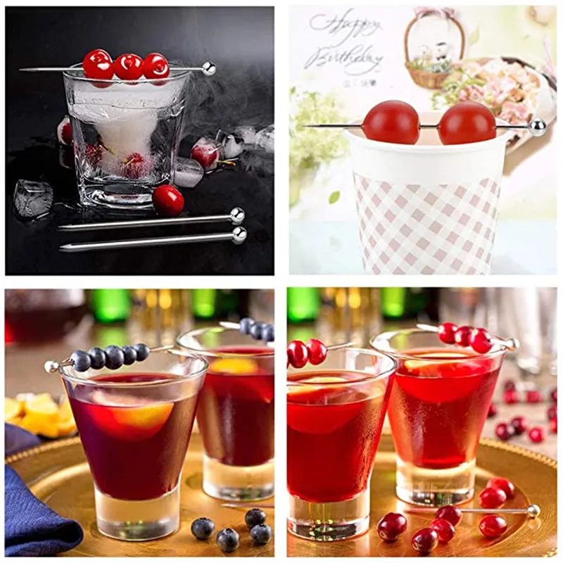 10 Pcs 304 Stainless Steel Food Picks Reusable Cocktail Sticks Reusable Drink Picks Martini Toothpicks Fruit cocktail skewers