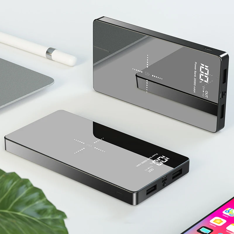 Портативное беспроводное зарядное устройство Qi, 20000 мА/ч, Дополнительный внешний аккумулятор для iPhone 11, samsung, Xiaomi Mi, внешний аккумулятор, двойной USB, внешний аккумулятор - Цвет: Черный