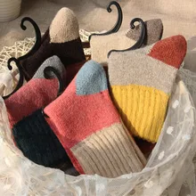 5 пар, женские шерстяные зимние носки, утолщенные теплые контрастные носки из кроличьей шерсти для девочек