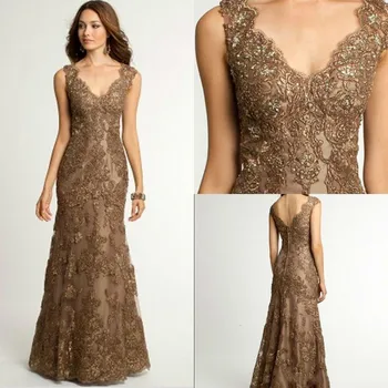 

BGW 2020 Mother Dresses Elegant V Neck Zipper Back Floor Length Beaded Lace Appliques Mermaid Mother Of The Bride Dresses