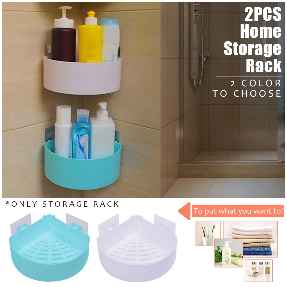 2PCS Stand Shower Room Storage Rack Kitchen Home Bathroom Shelf Shampoo Punch Free Wall Mounted Triangle Shape Corner Plastic