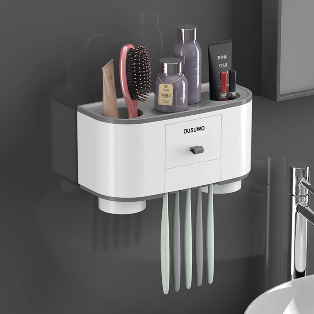 Набор аксессуаров для ванной комнаты для Хранения Туалетных принадлежностей, диспенсер для зубной пасты, автоматическая настенная подставка для зубных щеток, монтируемый пластиковый держатель